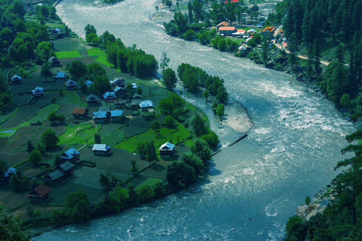 The aerial view of one of the majestic and beautiful valleys of Kashmir